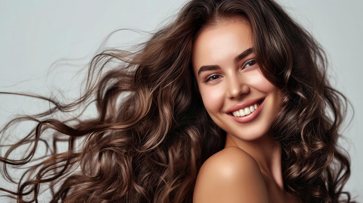 ai-generated-beauty-brunette-girl-with-long-shiny-curly-hair-beautiful-smiling-woman-model-wavy-hairstyle-cosmetology-cosmetics-and-make-up-photo